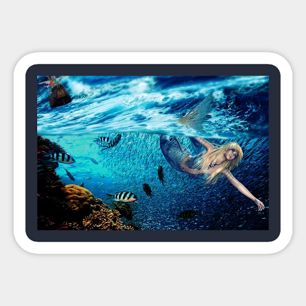 Beautiful Mermaid Diving Underwater Sticker by tedsox